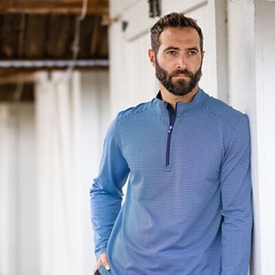 Cutter & Buck Virtue Eco Pique Micro Stripe Recycled Mens Quarter Zip Thumbnail