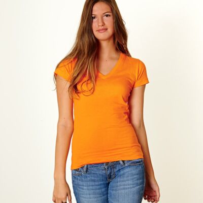 Ladies' Junior Fit V-Neck Fine Jersey Tee Thumbnail